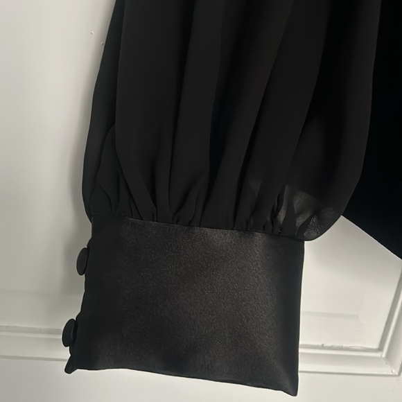 Alex Evenings Women’s 1X Black Velvet Sheer Long Sleeve Plunge Neckline Blouse - Picture 5 of 9